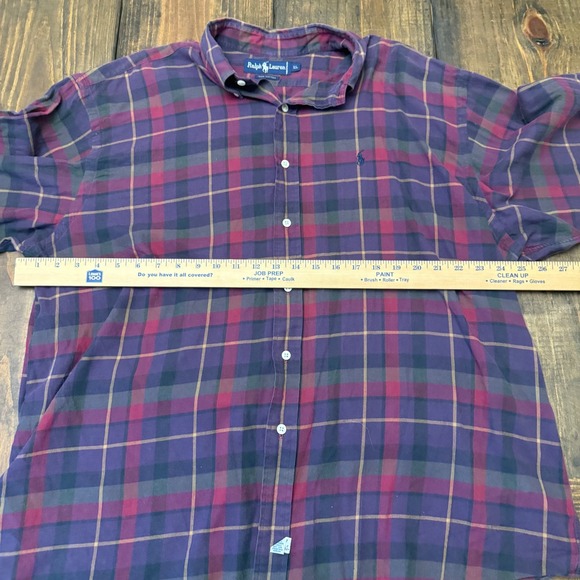 Polo Ralph Lauren Mens XL Purple Plaid Long Sleeve Button‎ Down Shirt, vintage - Picture 4 of 5